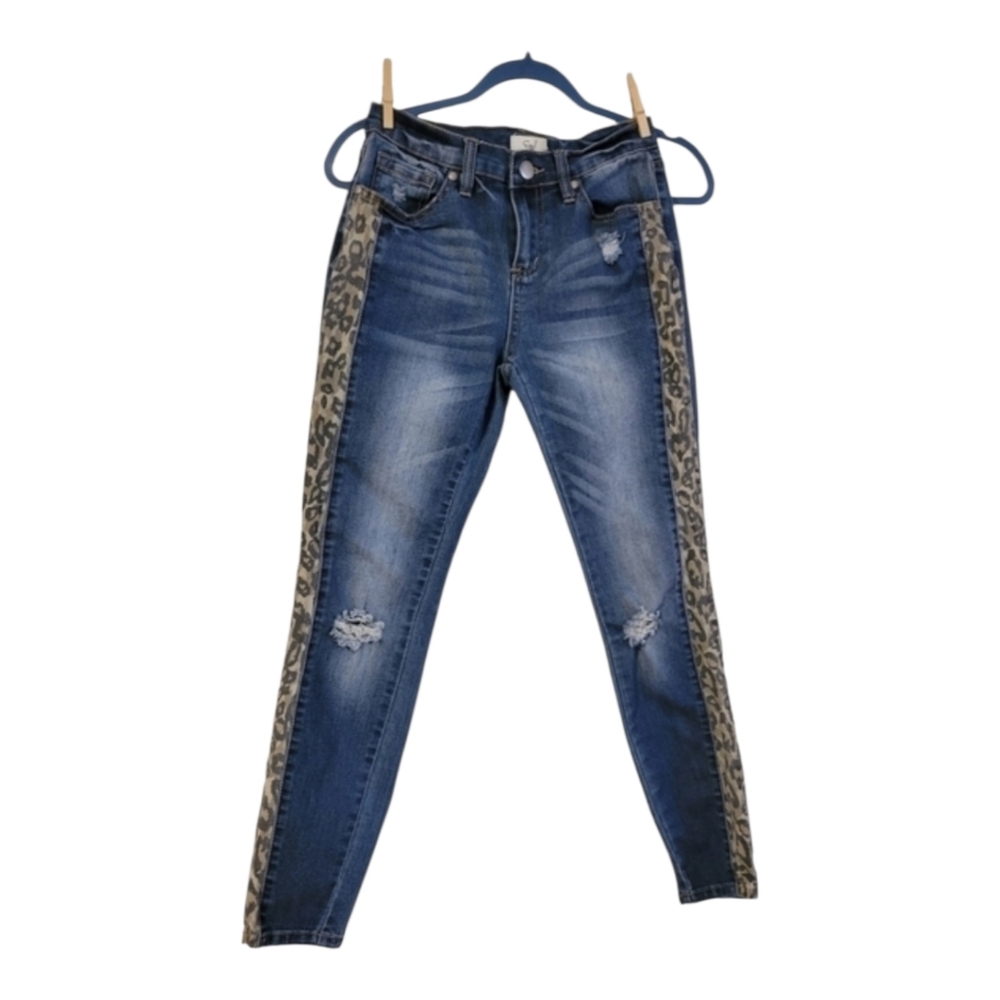 Easel Los Angeles Distressed Leopard Print Accent Skinny Jeans Size S